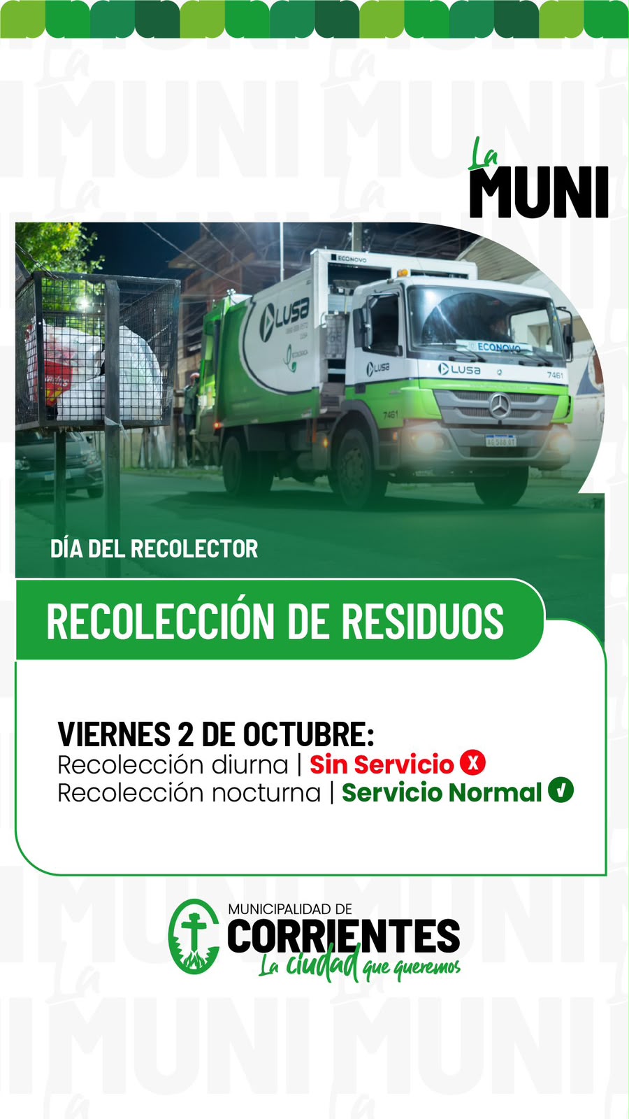 Por el Día del Recolector de Residuos, este viernes no habrá servicio durante el turno mañana