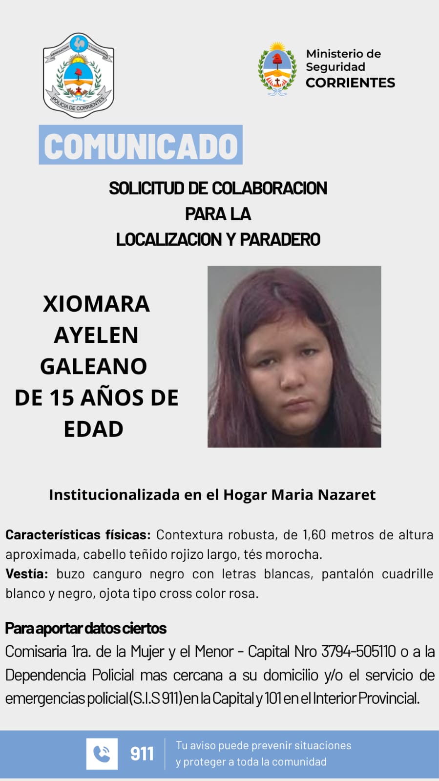 Buscan a una adolescente de 15 años que se encuentra desaparecida en Corrientes